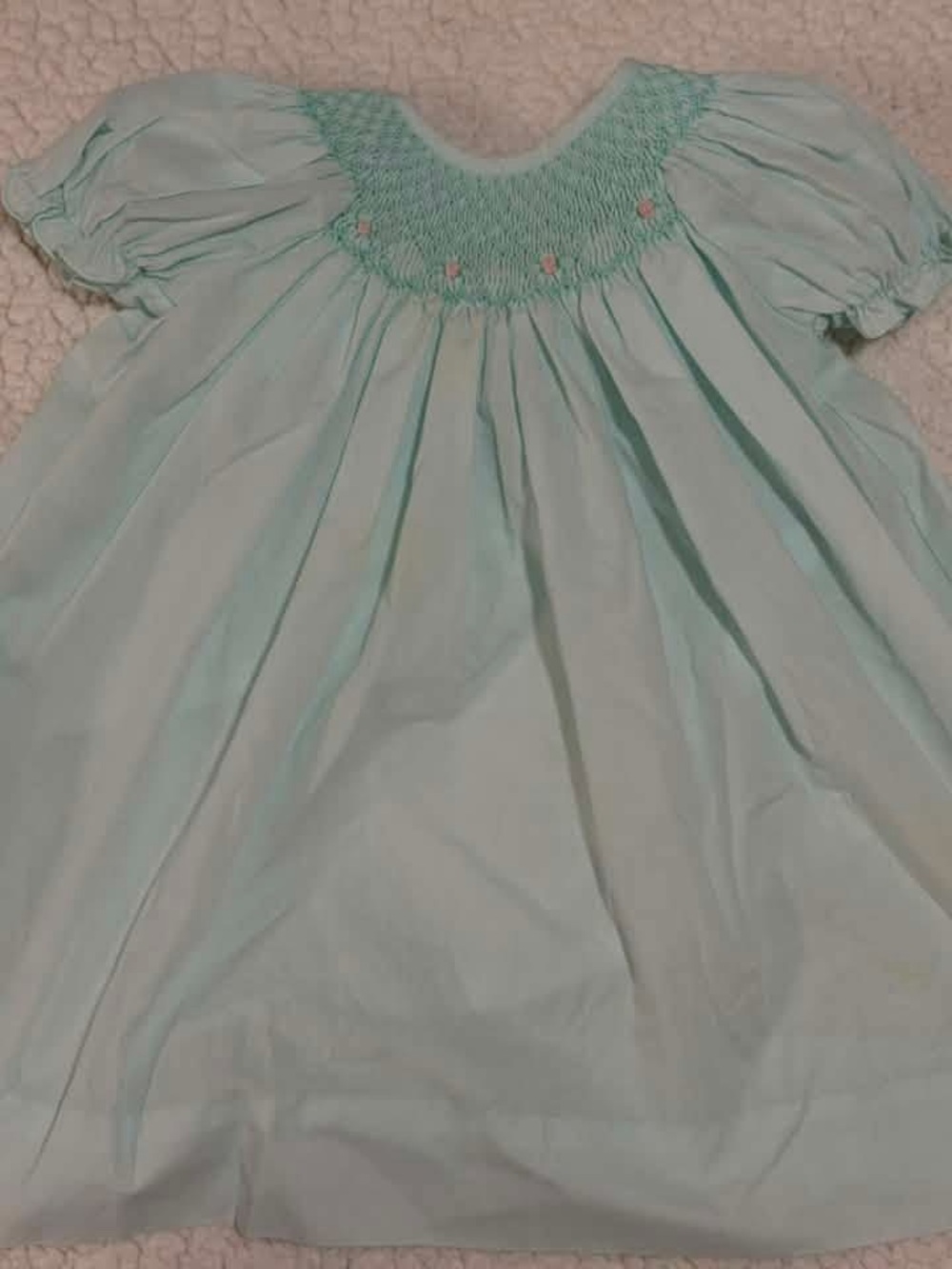 Smocked Baby Dress in Light Aqua
